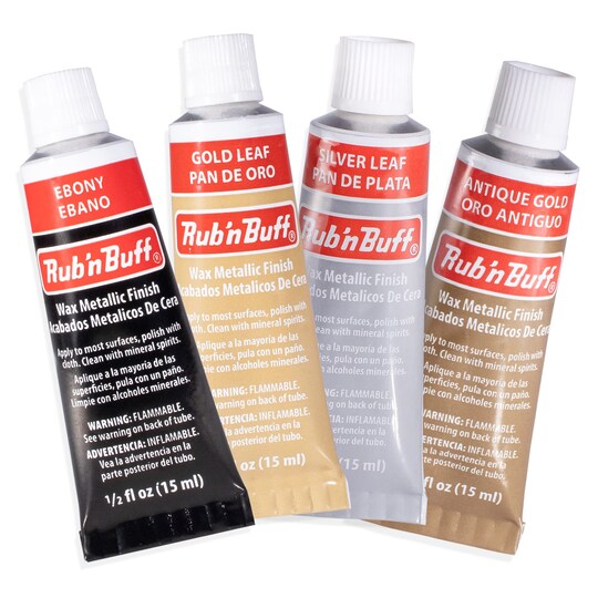 JewelrySupply.com; AMACO Rub n Buff Wax Metallic Finish 4 Color Kit - Antique Gold Silver Leaf Gold Leaf Ebony 15ml Tubes - Versatile Gilding Wax for Finishing Furniture Antiquing and Restoration - 4 Rub and Buff Colors; Category:Findings Assortments; Image:1